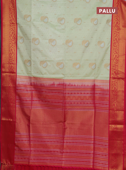 Semi soft silk saree mild pista green and pink with allover zari weaves & buttas and zari woven border