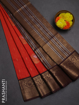 Semi soft silk saree rustic orange and deep maroon with allover zari weaves & buttas and zari woven border