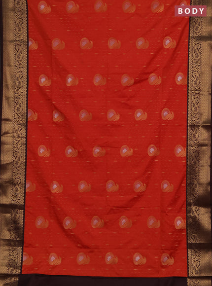 Semi soft silk saree rustic orange and deep maroon with allover zari weaves & buttas and zari woven border
