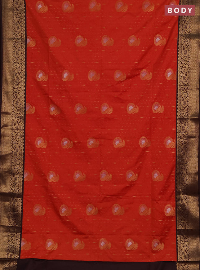 Semi soft silk saree rustic orange and deep maroon with allover zari weaves & buttas and zari woven border