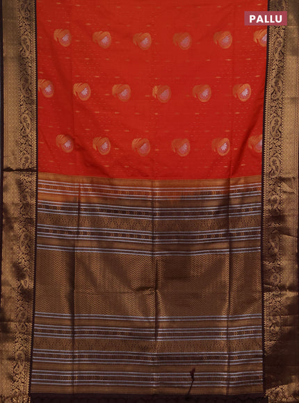 Semi soft silk saree rustic orange and deep maroon with allover zari weaves & buttas and zari woven border