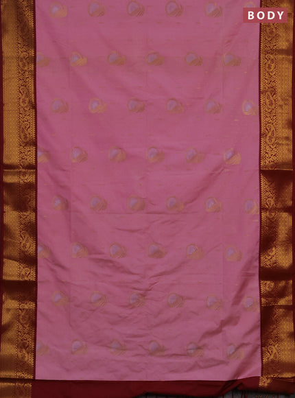 Semi soft silk saree light pink and maroon with allover zari weaves & buttas and zari woven border