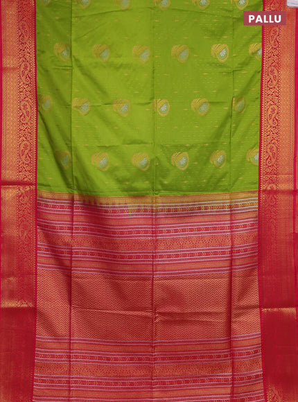 Semi soft silk saree light green and pink with allover zari weaves & buttas and zari woven border