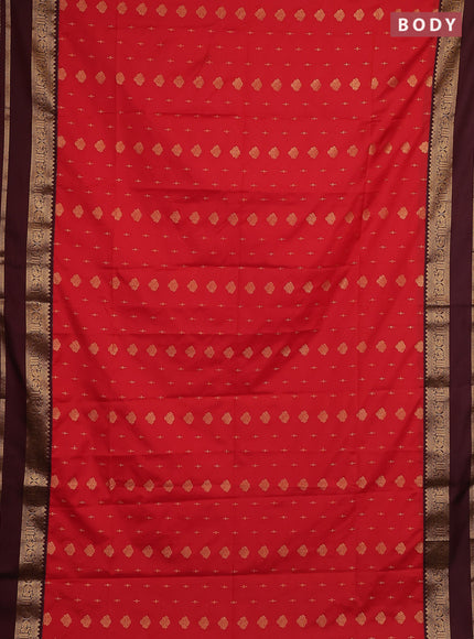 Semi soft silk saree red and maroon with allover zari woven buttas and rettapet zari woven border