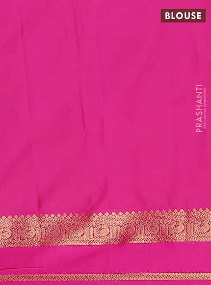 Semi soft silk saree lime green and pink with allover zari woven buttas and rettapet zari woven border