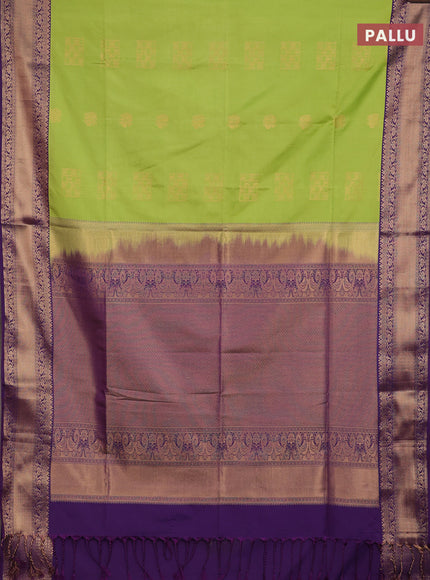 Semi soft silk saree green and purple with allover zari woven buttas and zari woven border