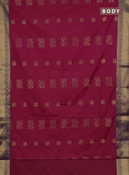 Semi soft silk saree pink and purple with allover zari woven buttas and zari woven border