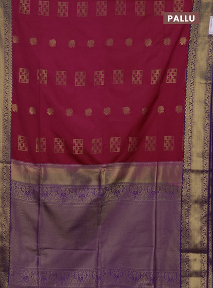 Semi soft silk saree pink and purple with allover zari woven buttas and zari woven border