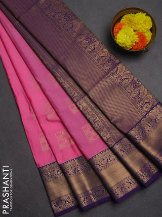 Semi soft silk saree pink and purple with allover zari woven buttas and zari woven border
