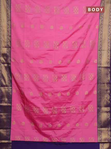 Semi soft silk saree pink and purple with allover zari woven buttas and zari woven border