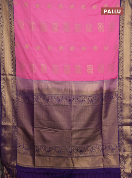 Semi soft silk saree pink and purple with allover zari woven buttas and zari woven border