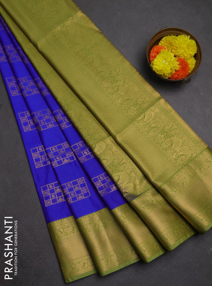 Semi soft silk saree royal blue and green with allover zari woven buttas and zari woven border