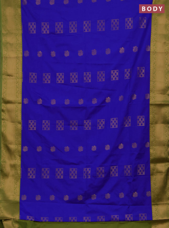 Semi soft silk saree royal blue and green with allover zari woven buttas and zari woven border