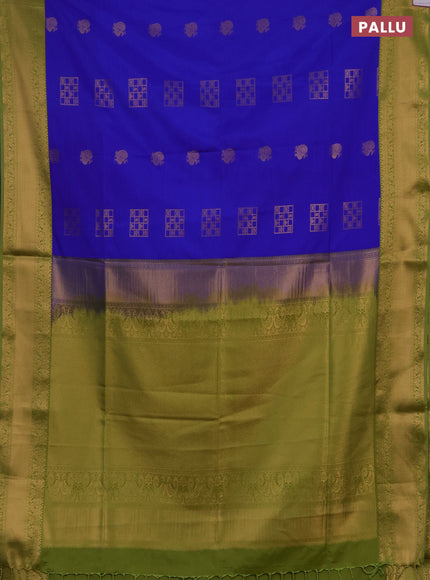 Semi soft silk saree royal blue and green with allover zari woven buttas and zari woven border