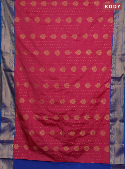 Semi soft silk saree pink and cs blue with allover zari woven buttas and zari woven border