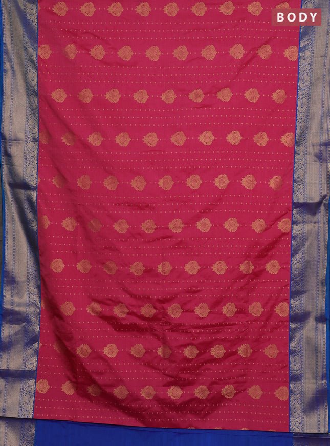 Semi soft silk saree pink and cs blue with allover zari woven buttas and zari woven border