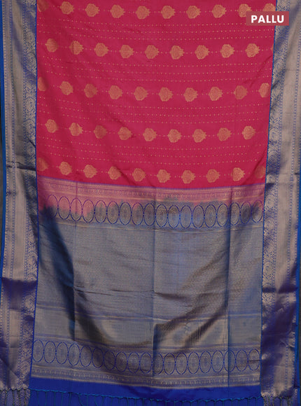Semi soft silk saree pink and cs blue with allover zari woven buttas and zari woven border