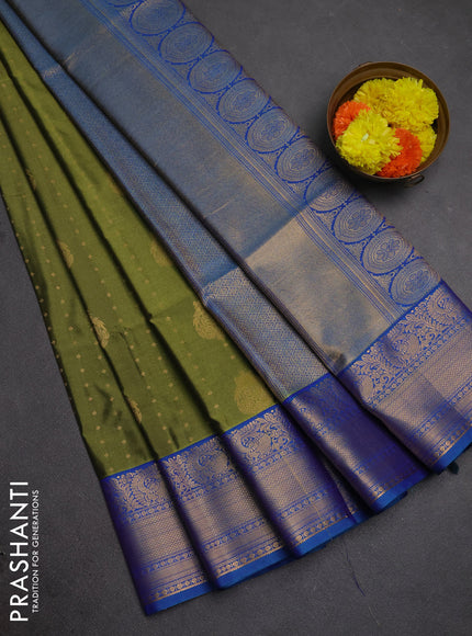 Semi soft silk saree green and blue with allover zari woven buttas and zari woven border
