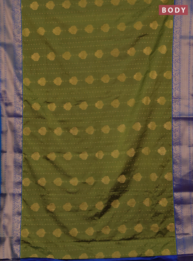 Semi soft silk saree green and blue with allover zari woven buttas and zari woven border