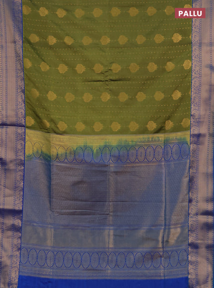 Semi soft silk saree green and blue with allover zari woven buttas and zari woven border