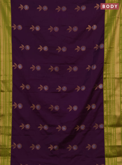 Semi soft silk saree purple and green with allover zari woven buttas and zari woven border