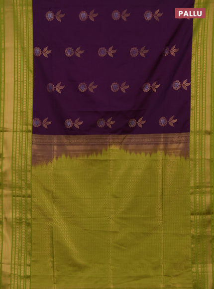 Semi soft silk saree purple and green with allover zari woven buttas and zari woven border