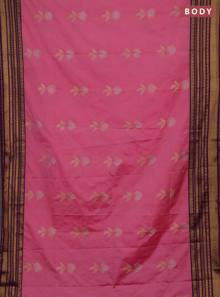 Semi soft silk saree light pink and purple with allover zari woven buttas and zari woven border