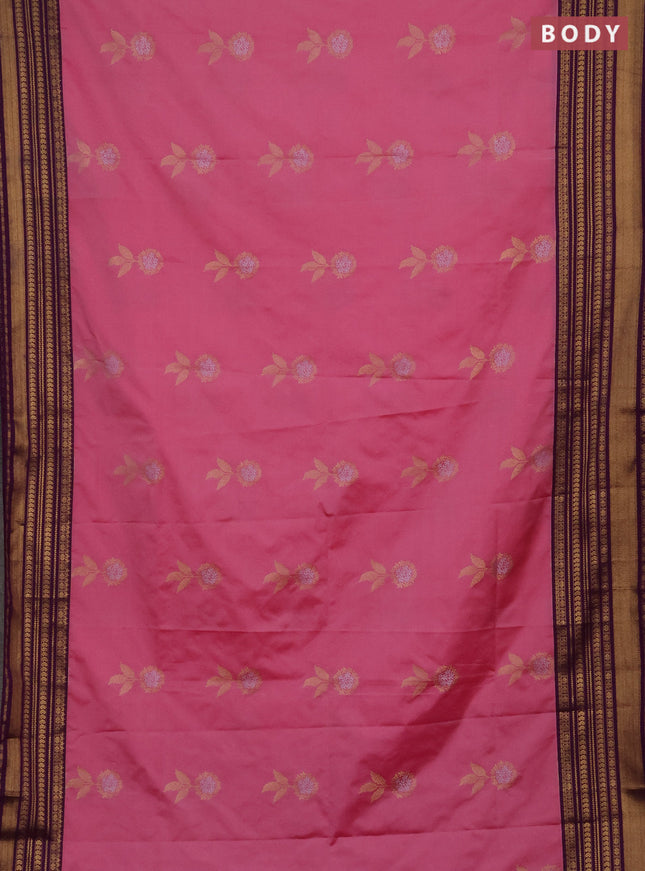 Semi soft silk saree light pink and purple with allover zari woven buttas and zari woven border