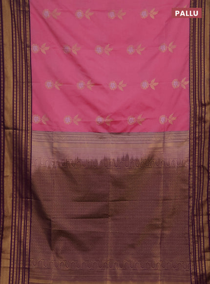 Semi soft silk saree light pink and purple with allover zari woven buttas and zari woven border