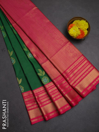 Semi soft silk saree green and pink with allover zari woven buttas and zari woven border