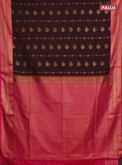 Semi soft silk saree coffee brown and pink with allover zari woven buttas and zari woven border