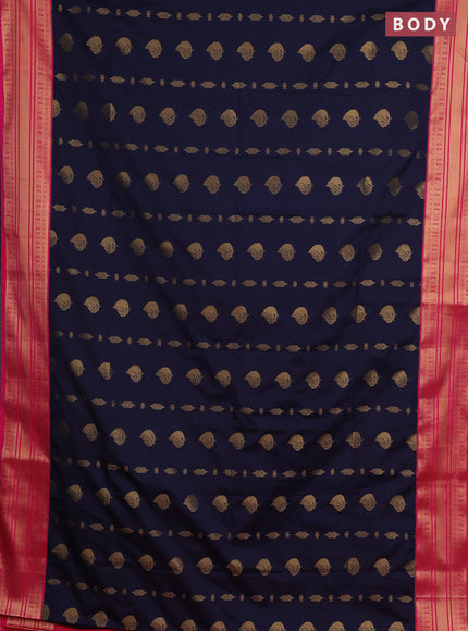 Semi soft silk saree navy blue and pink with allover zari woven buttas and zari woven border