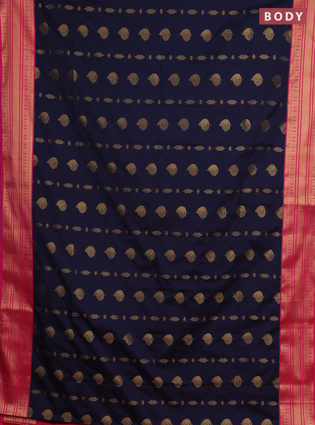 Semi soft silk saree navy blue and pink with allover zari woven buttas and zari woven border