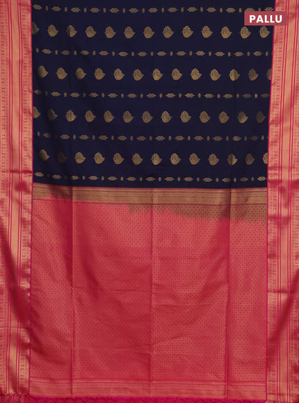 Semi soft silk saree navy blue and pink with allover zari woven buttas and zari woven border