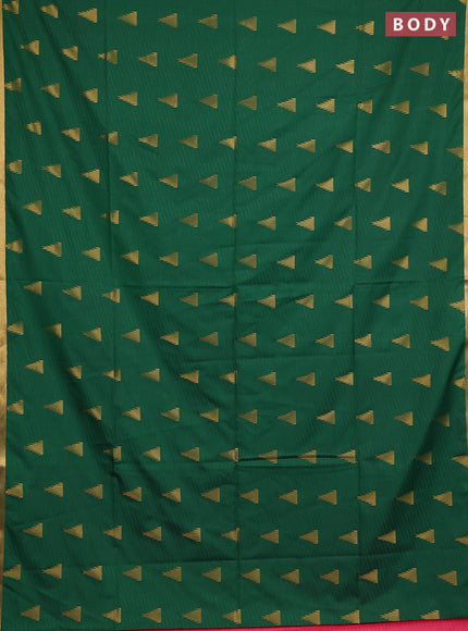 Semi soft silk saree green and candy pink with allover temple design zari woven buttas and zari woven piping border