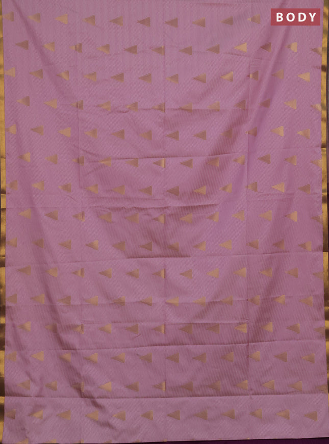 Semi soft silk saree pastel pink and purple with allover temple design zari woven buttas and zari woven piping border