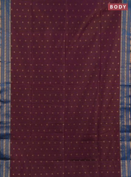 Semi soft silk saree purple and cs blue with allover zari checks & buttas and zari woven border