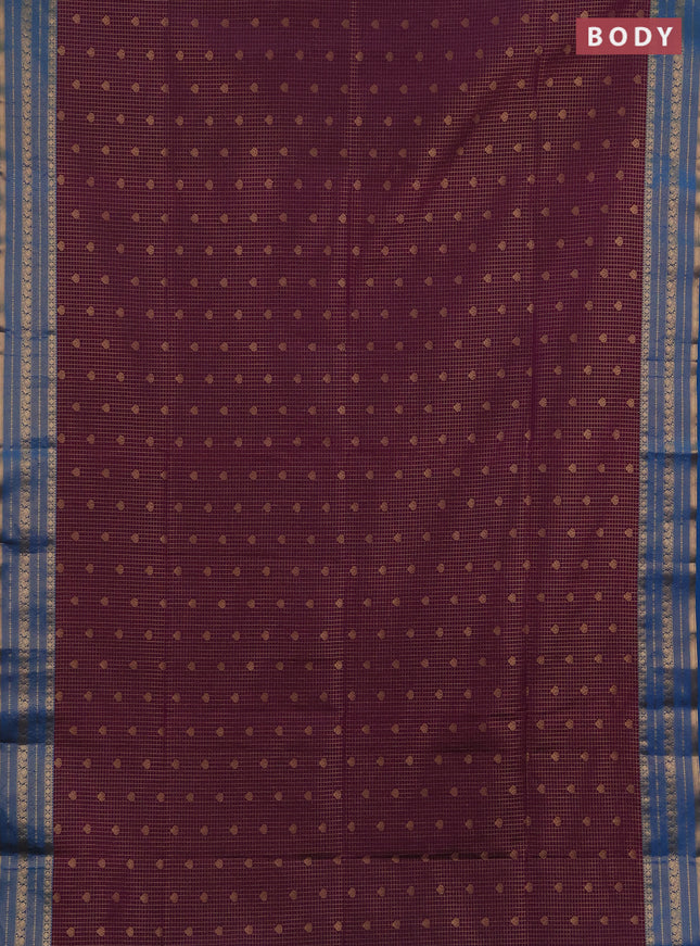 Semi soft silk saree purple and cs blue with allover zari checks & buttas and zari woven border