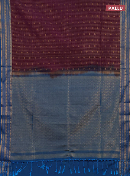 Semi soft silk saree purple and cs blue with allover zari checks & buttas and zari woven border