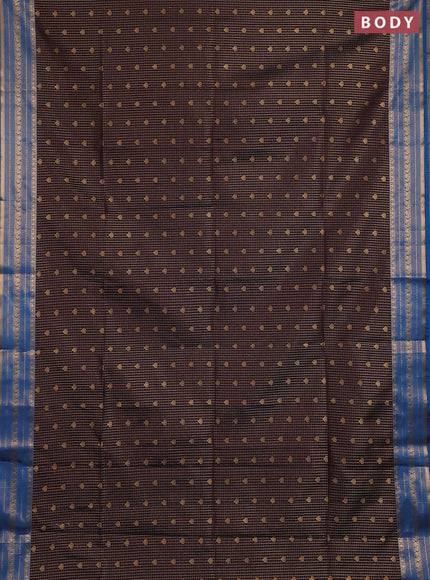 Semi soft silk saree jamun and cs blue with allover zari checks & buttas and zari woven border