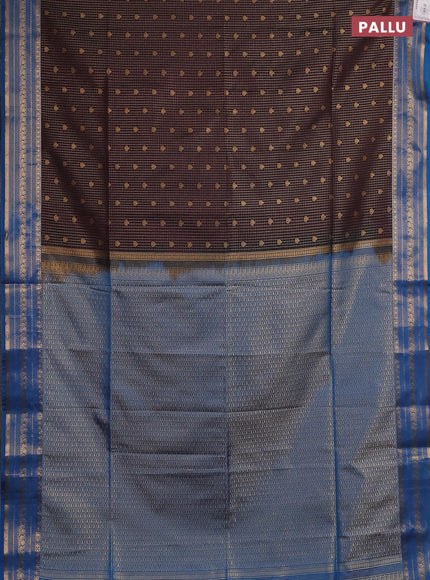 Semi soft silk saree jamun and cs blue with allover zari checks & buttas and zari woven border