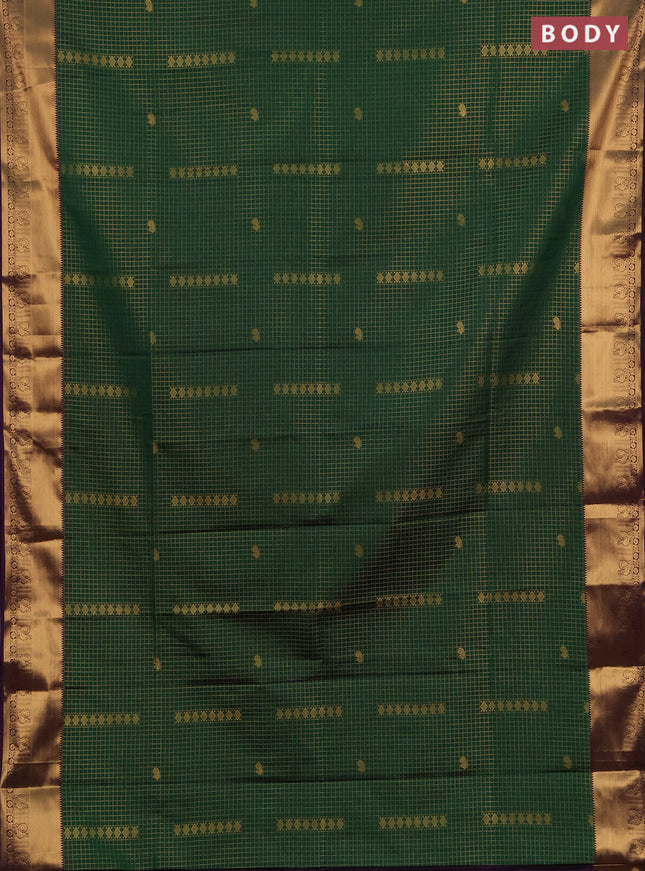 Semi soft silk saree green and purple with allover zari checks & buttas and rich zari woven border