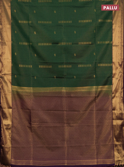 Semi soft silk saree green and purple with allover zari checks & buttas and rich zari woven border