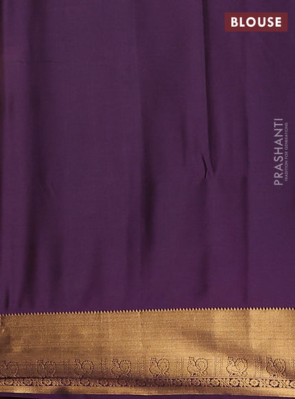 Semi soft silk saree dark mustard and purple with allover zari checks & buttas and rich zari woven border