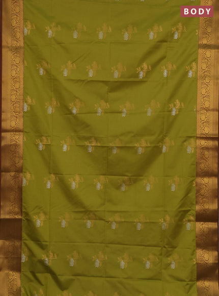 Semi soft silk saree lime green and mehendi green with silver & gold zari woven buttas and zari woven border