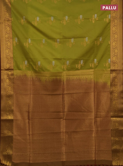 Semi soft silk saree lime green and mehendi green with silver & gold zari woven buttas and zari woven border
