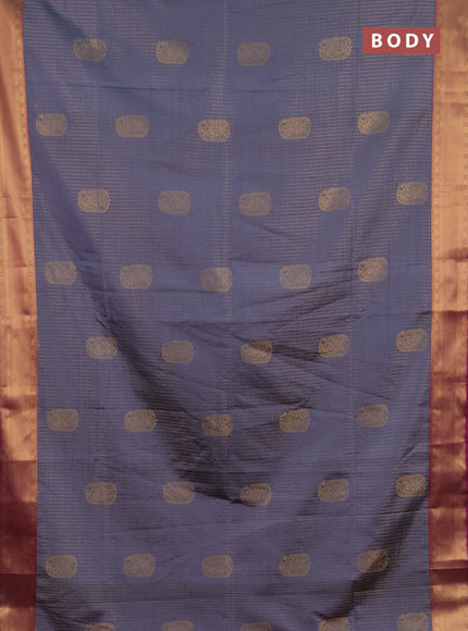 Semi soft silk saree grey and magenta pink with allover zari checks & buttas and zari woven border