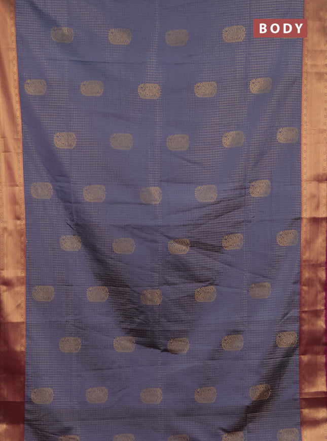 Semi soft silk saree grey and magenta pink with allover zari checks & buttas and zari woven border