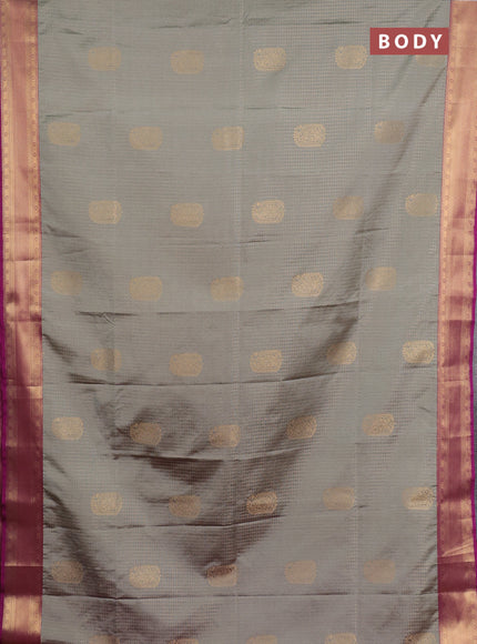 Semi soft silk saree grey and magenta pink with allover zari checks & buttas and zari woven border