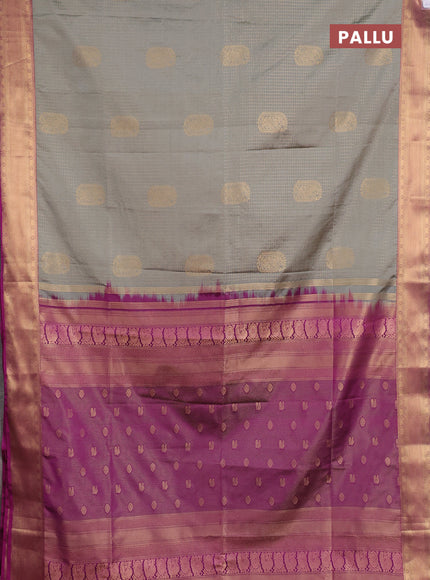 Semi soft silk saree grey and magenta pink with allover zari checks & buttas and zari woven border